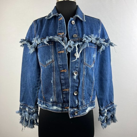 ZARA Trafaluc Jackets & Blazers - ZARA Trafaluc Denim Blue Jean Fringe Boho XS Jacket NWT